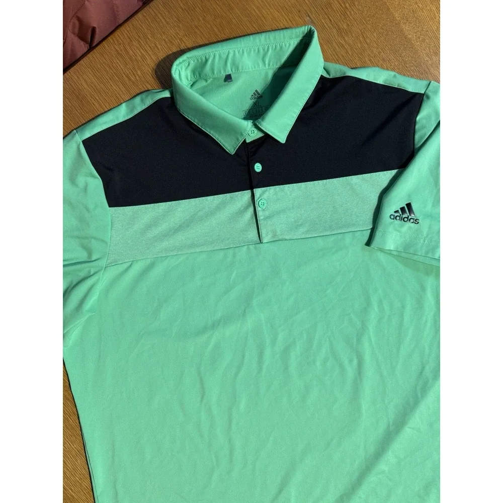 Adidas Golf Polo XL Mint Green Black Colorblock Primegreen Performance Stretch‎